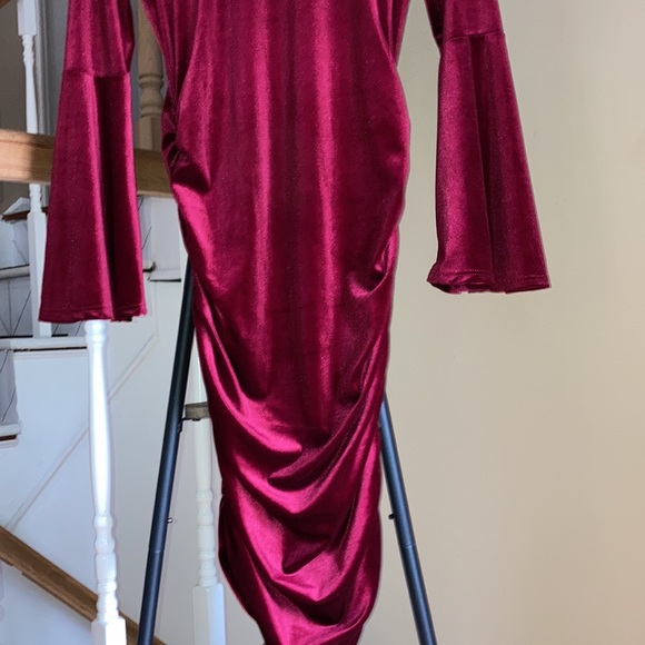 Burgundy Suede Maternity Dress. - Picture 7 of 8